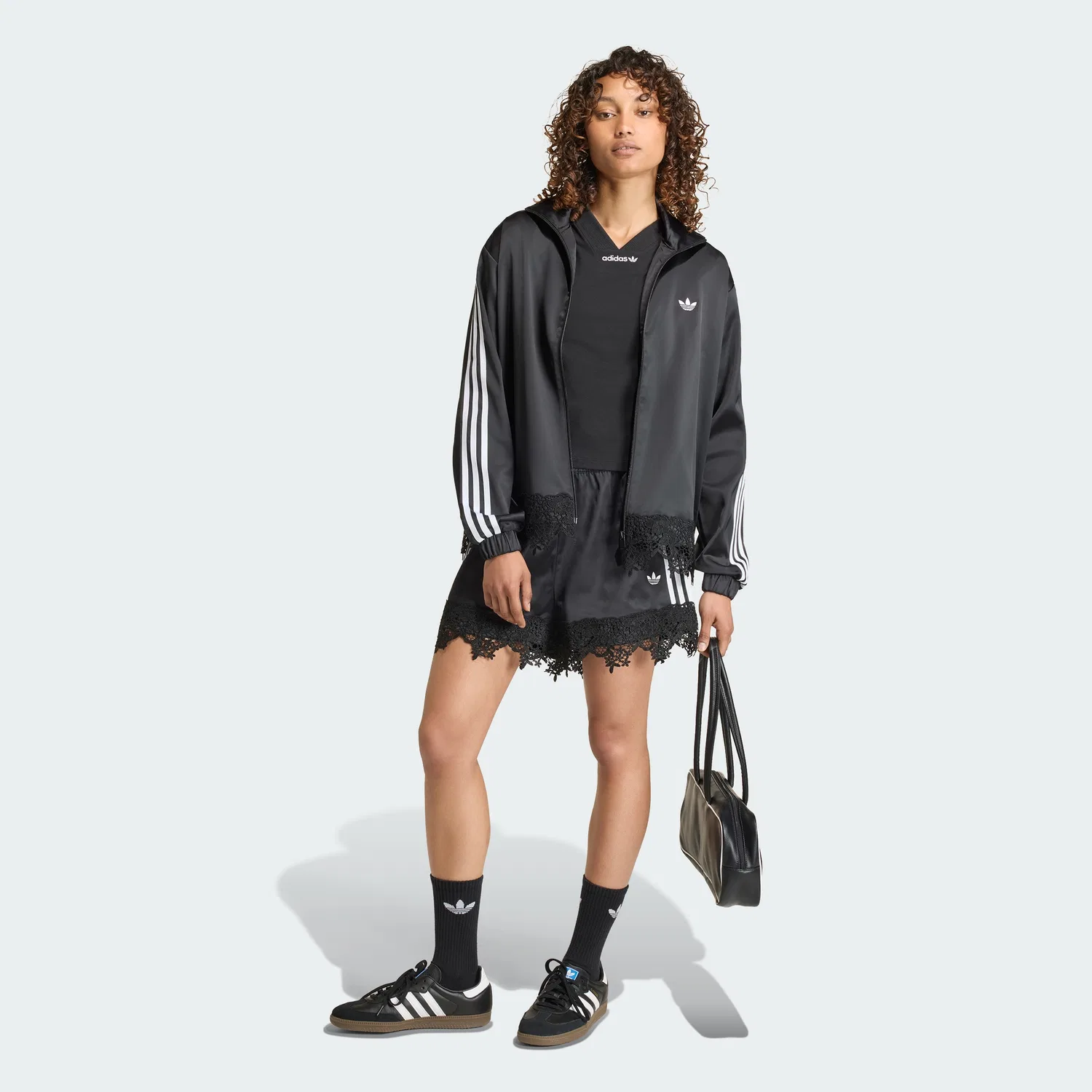 Чёрные атласные шорты Adidas Originals на шнуровке — фото 3