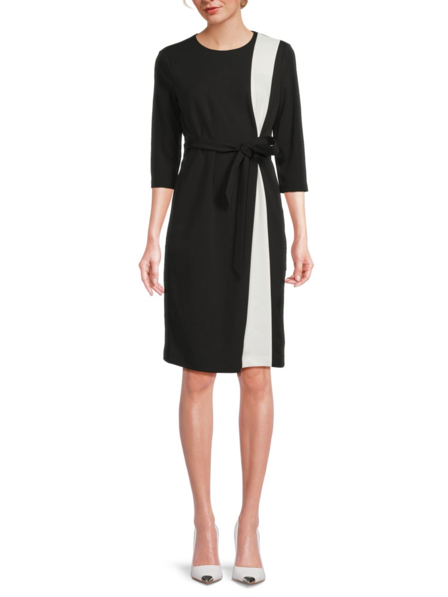 

Мини-платье с поясом в контрастную полоску Halston, цвет Black Cream