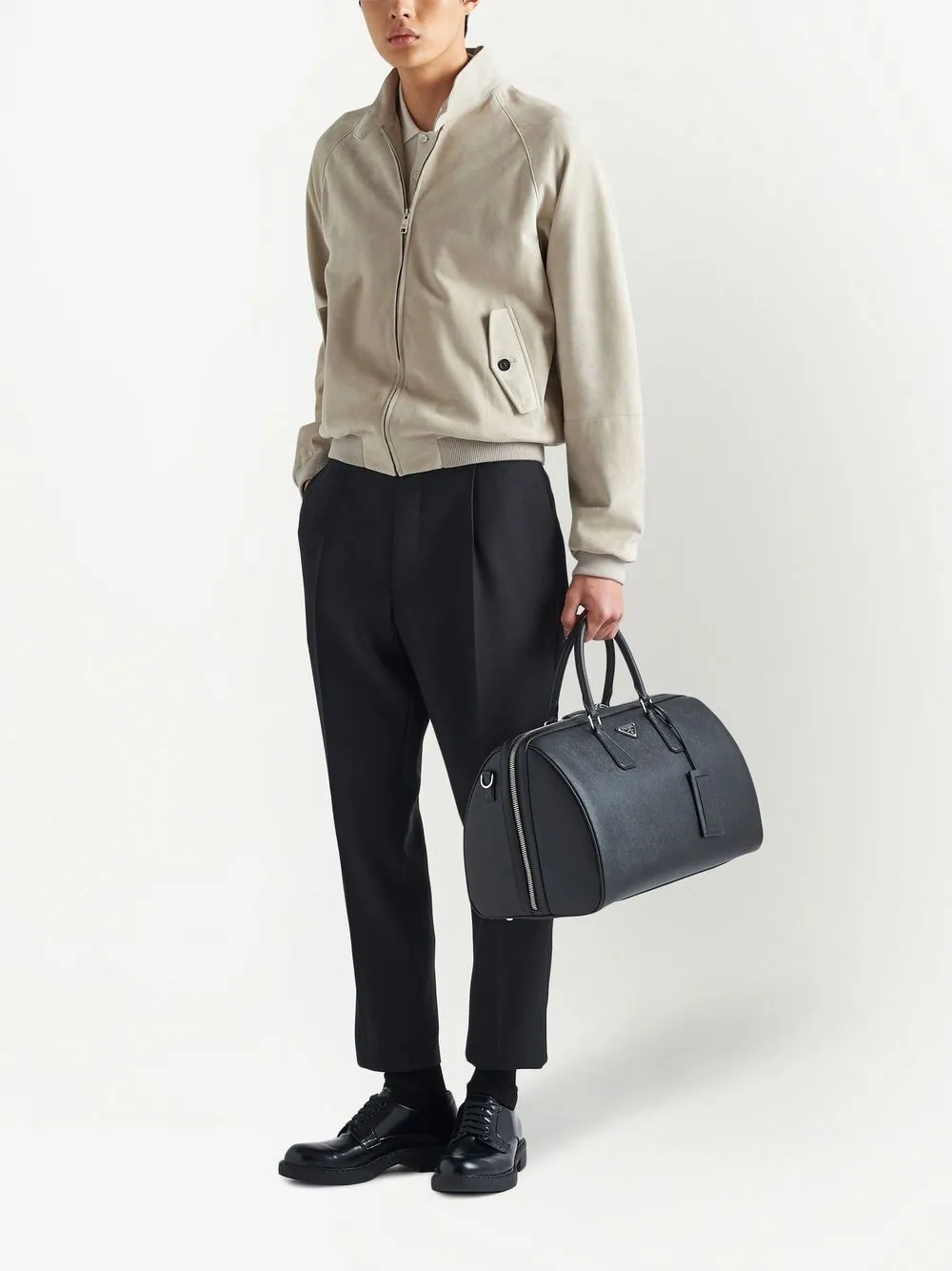 Дорожная сумка из сафьяновой кожи Prada, черный — фото 2