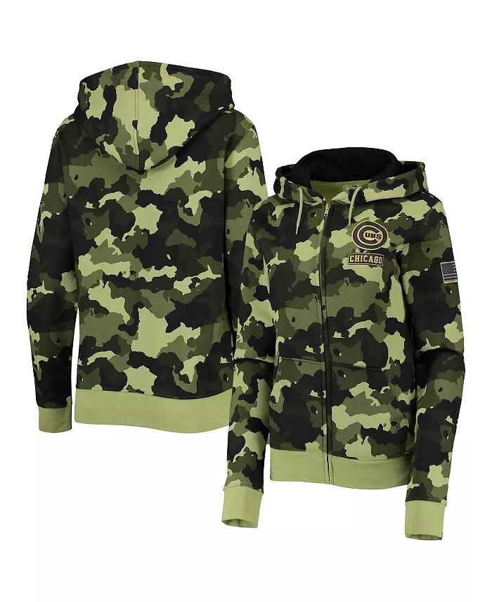 

Женская зеленая толстовка с капюшоном Chicago Cubs 2022 MLB Armed Forces Day Camo с застежкой-молнией New Era