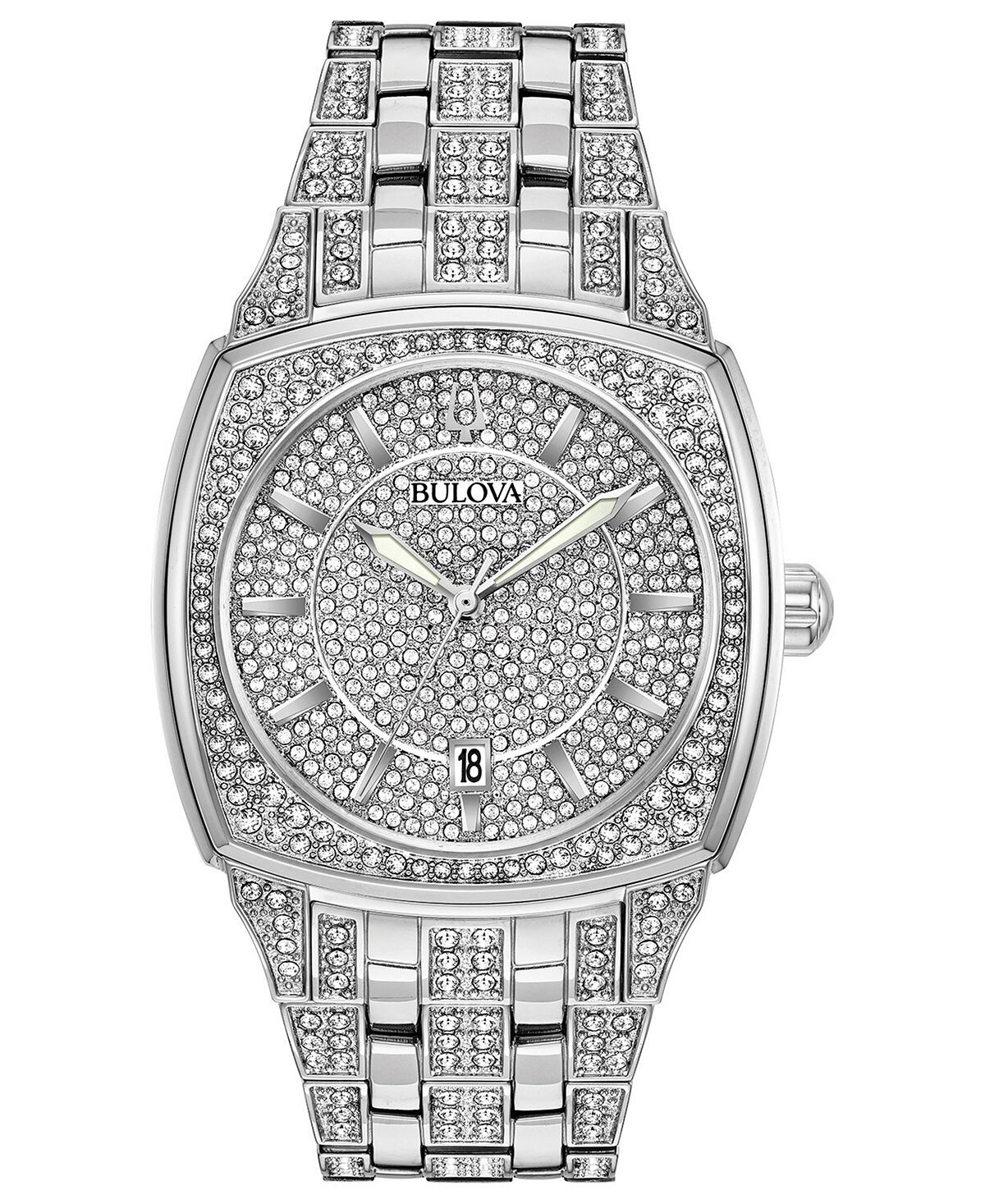 

Мужские часы-браслет из нержавеющей стали и кристаллов, 40 мм Bulova