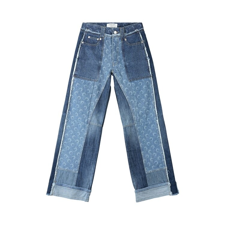 

Брюки Marine Serre Regenerated Denim Straight Leg Pants, синий