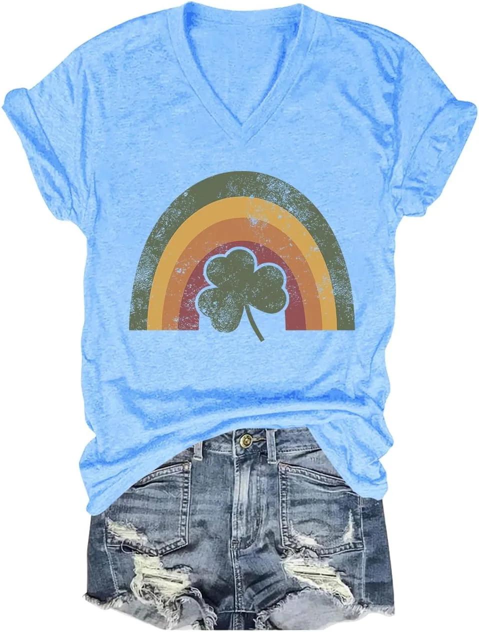 Футболка Lucky Shamrock с V-образным вырезом, радужная