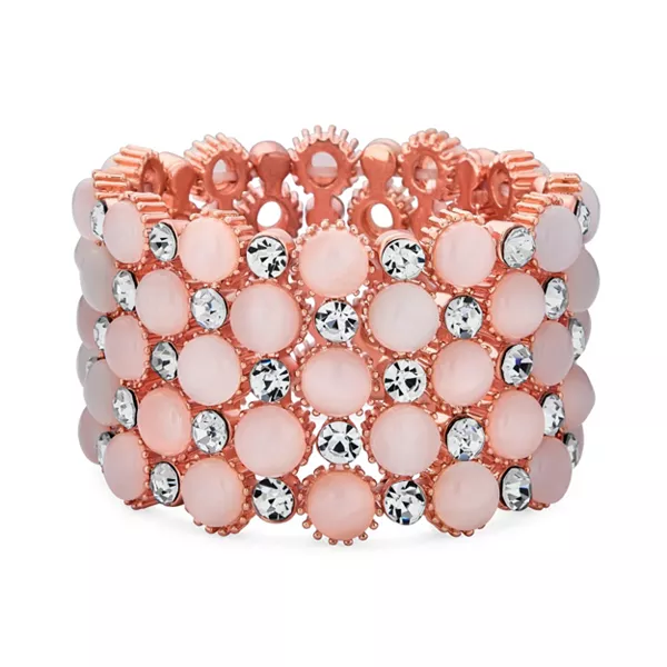 

Модный праздничный браслет-манжета с широкими манжетами, покрытый розовым золотом, с розовыми кристаллами кошачий глаз, для выпускного бала Bling Jewelry, pink