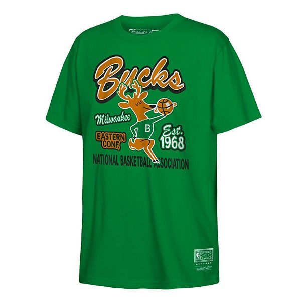 Футболка milwaukee bucks retro mascot script kelly green Mitchell & Ness — фото 2