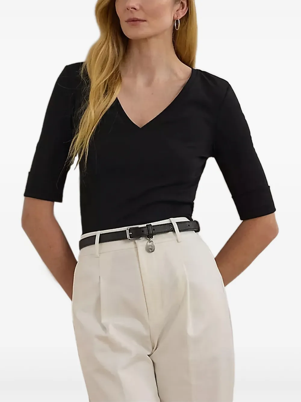 

Топ с V-образным вырезом и рукавами три четверти Lauren Ralph Lauren, черный