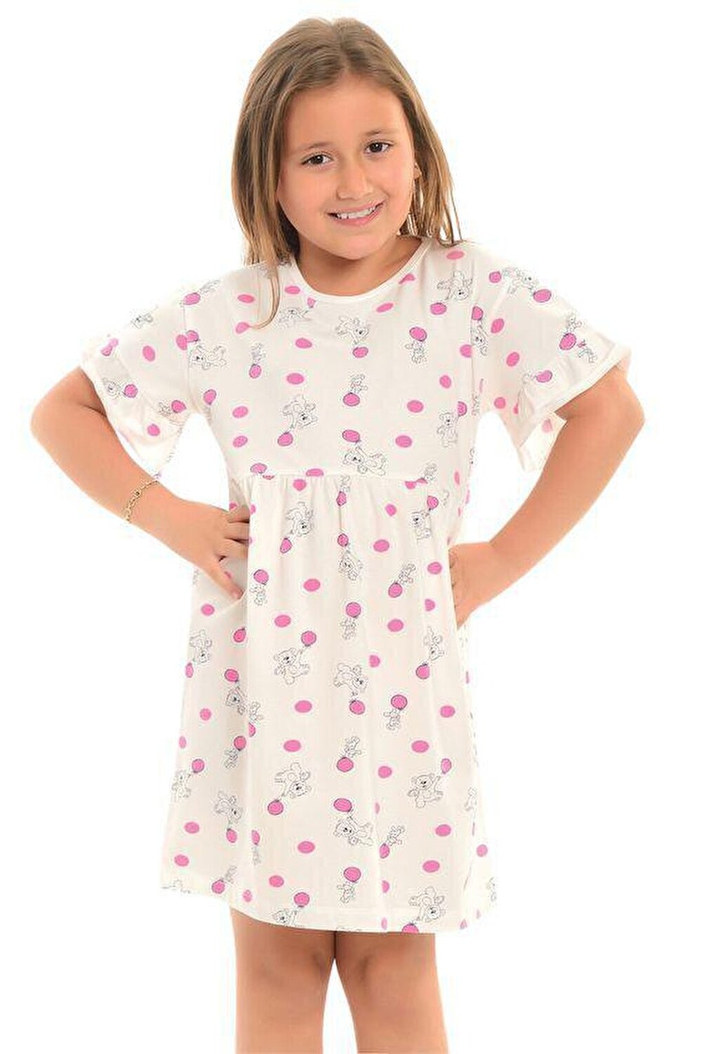 

Хлопковая туника для девочек с короткими рукавами и рисунком LITTLE FROG KIDS, экрю