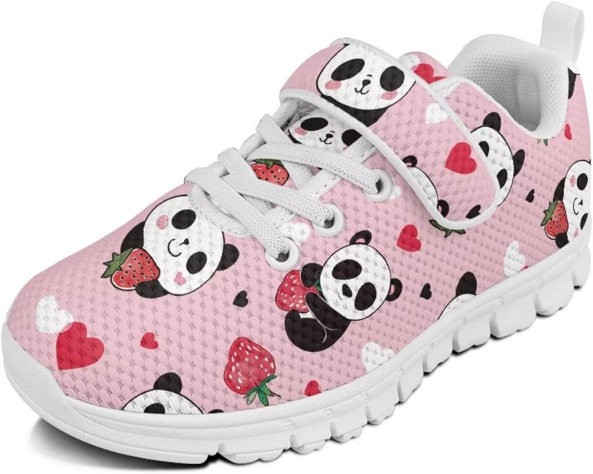 

Кроссовки с животным принтом для мальчиков и девочек, обувь для ходьбы, модный дизайн, с одной пряжкой, теннисные кроссовки, дышащие, легкие, идеальные для детей Watdotory, Funny Panda Strawberry Love