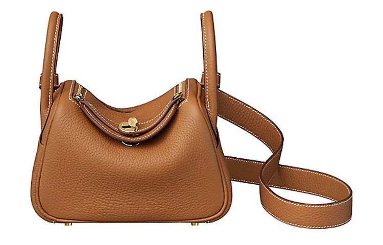 

HERMES Сумка Lindy Taurillon Clemence из кожи, через плечо, мини, женская, 37, золотисто-коричневая