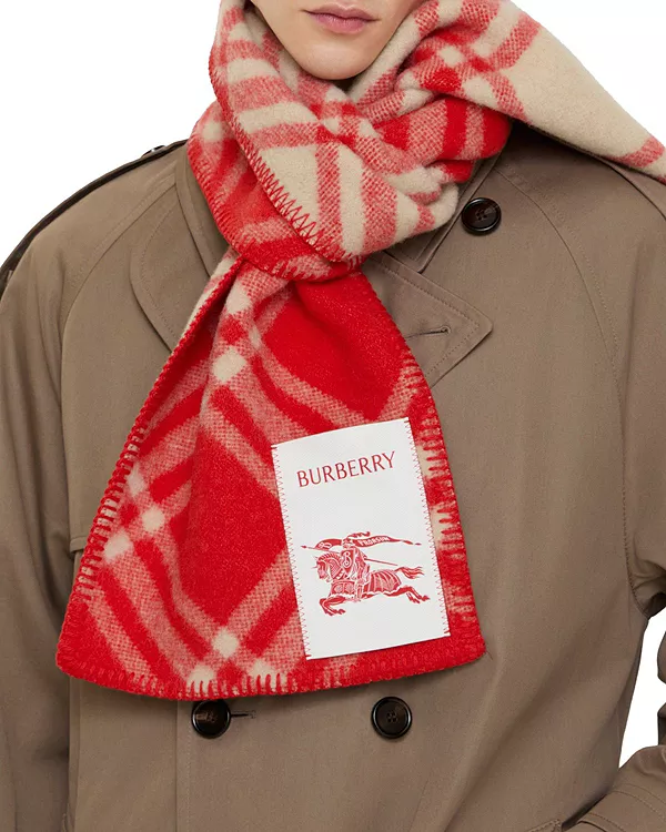 Шерстяной шарф в клетку Burberry, красный — фото 4