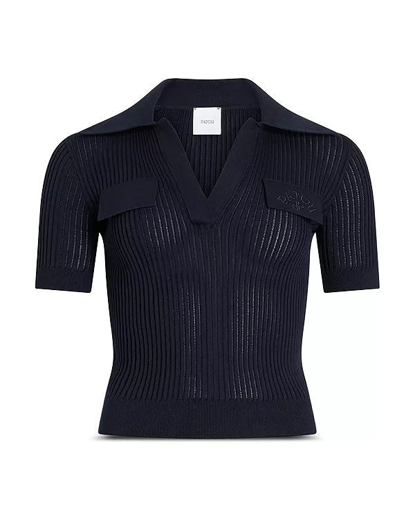 

Вязаная блузка-поло с вышивкой Patou, синий