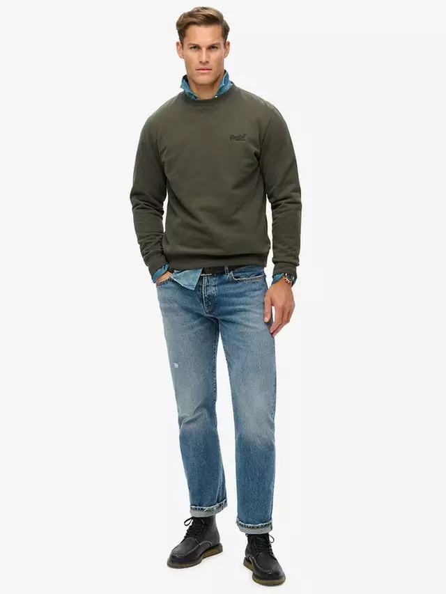 Толстовка Superdry Essential Logo Crew, цвет dark grey/green — фото 3