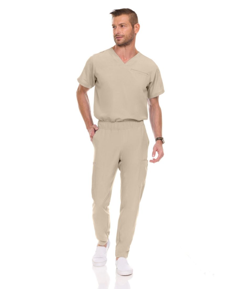 

Мужской медицинский комплект: эластичная медицинская рубашка с V-образным вырезом и брюки с 7 карманами, цвет винный, размер L Medichic, Khaki