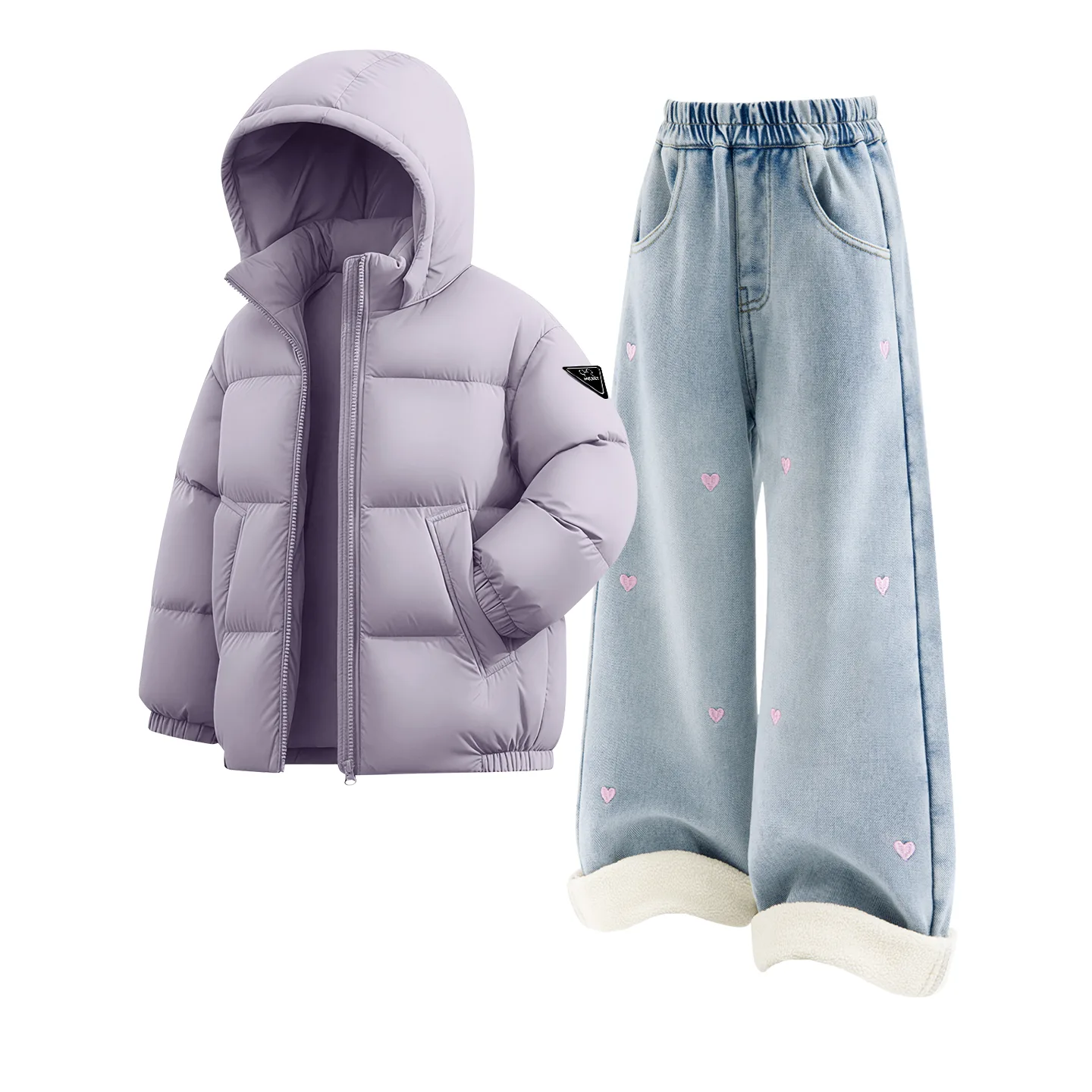 Детская повседневная худи с капюшоном Disney, [Thickened and Fleece-Lined]Di H Triangle Hook-and-Loop K Arbor Purple+Solid Color Denim Light Blue