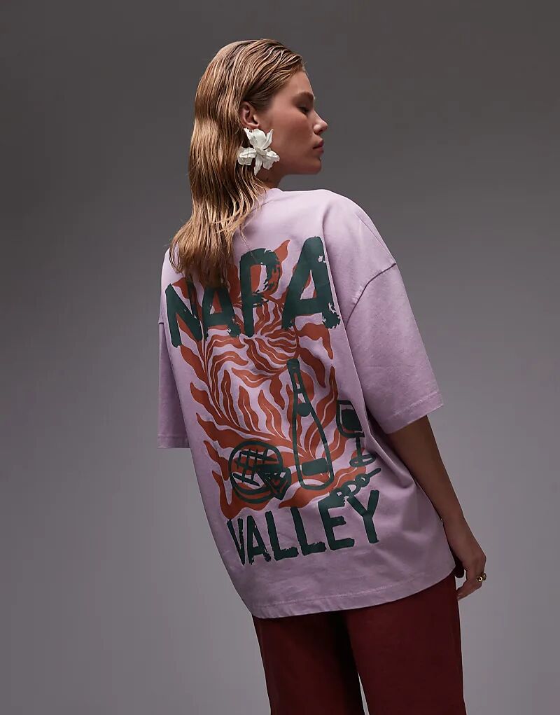 

Футболка Topshop с принтом Napa Valley свободного кроя с принтом на спине розового цвета