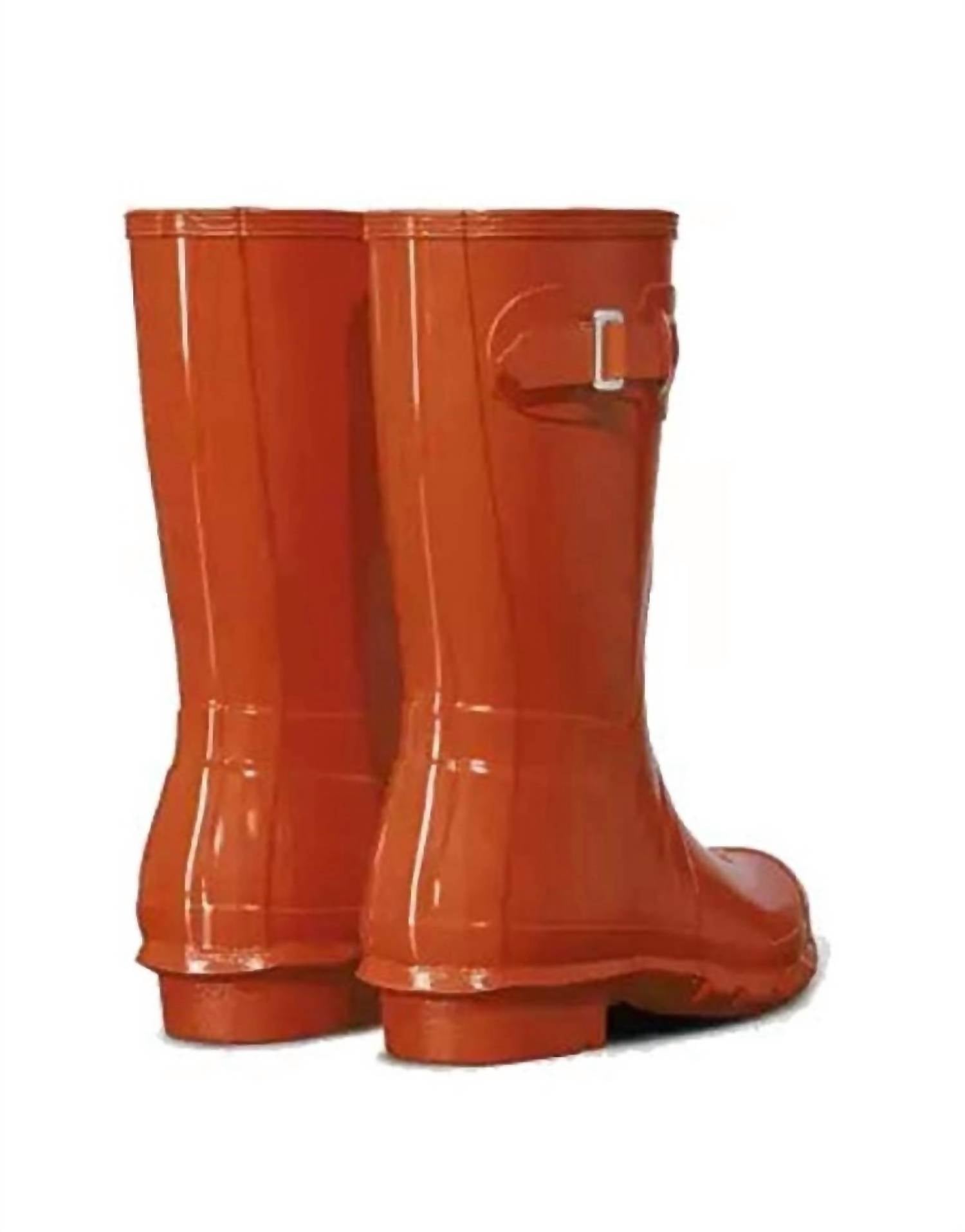 Сапоги резиновые женские HUNTER Original Short Gloss Rain, оранжево-красный — фото 3