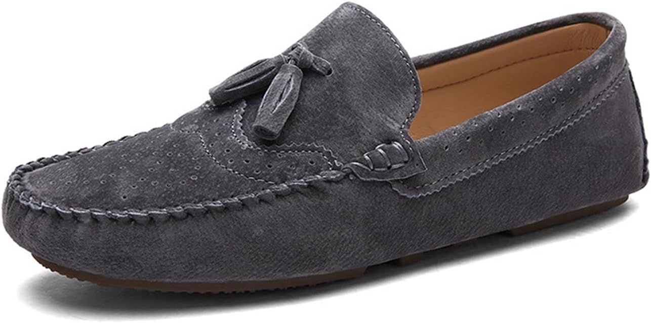 

Мокасины HOOENG Loafers для мужчин, замшевая передняя часть, круглый носок, кисточки, декоративная строчка, устойчивые, мягкие, гибкие, удобные, на плоской подошве, для вождения, без застежки (Цвет: серый, Размер: 8.5)