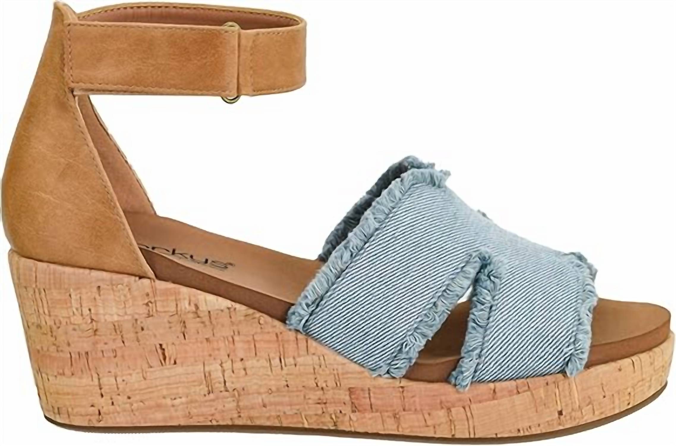 Женские клиновые сандалии Rom Com в синем дениме Corkys Footwear