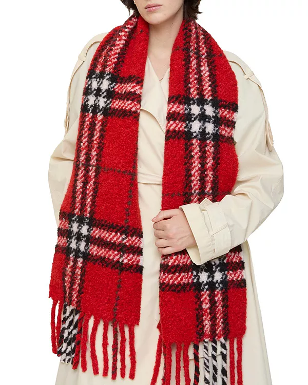 Шарф из букле с клетчатым узором из шерсти альпаки Burberry, красный — фото 4