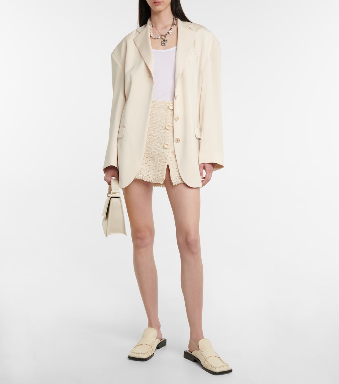Мини-юбка из смесовой хлопковой ткани Acne Studios, белый — фото 2