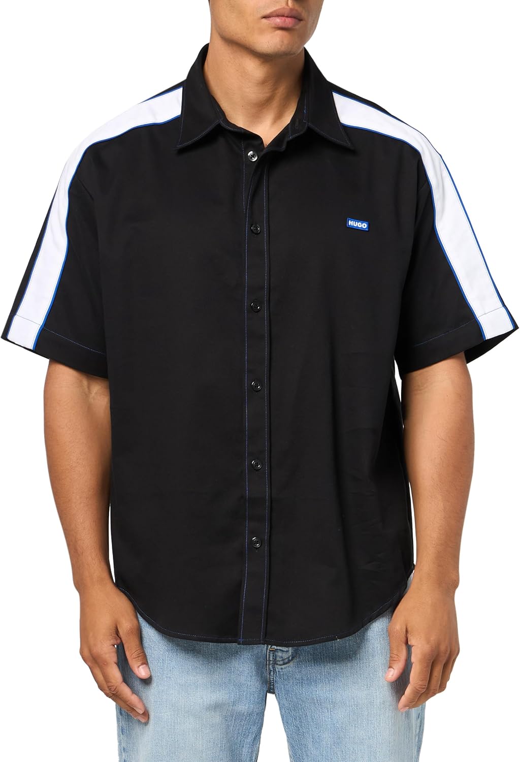

Мужская рубашка HUGO с короткими рукавами и маленьким логотипом на пуговицах, Black