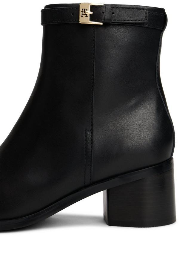 Кожаные ботинки до щиколотки с пряжкой и монограммой TH Tommy Hilfiger, Black — фото 4