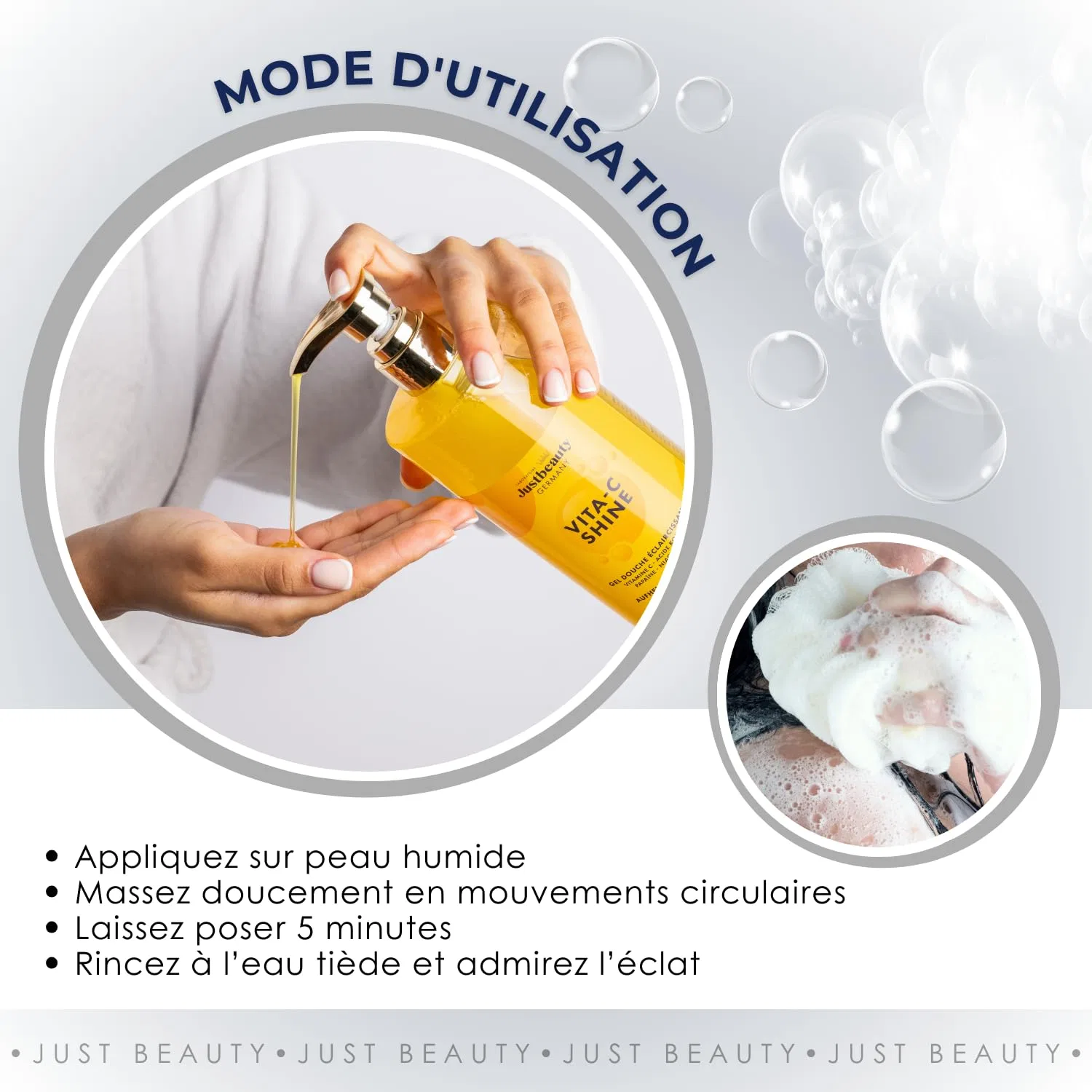 Гель для душа Vita C Shine Brightening 4-в-1 с витамином C, 620 мл Laboratoire Justbeauty Germany — фото 3