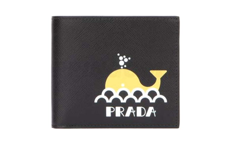 Кожаный кошелек, картхолдер унисекс черный/желтый PRADA — фото 2
