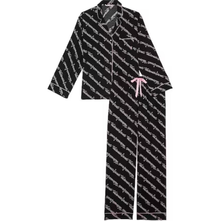 

Victoria's Secret Комплект пижамы из фланели / пижамный комплект с черной лентой и надписью Women's Black