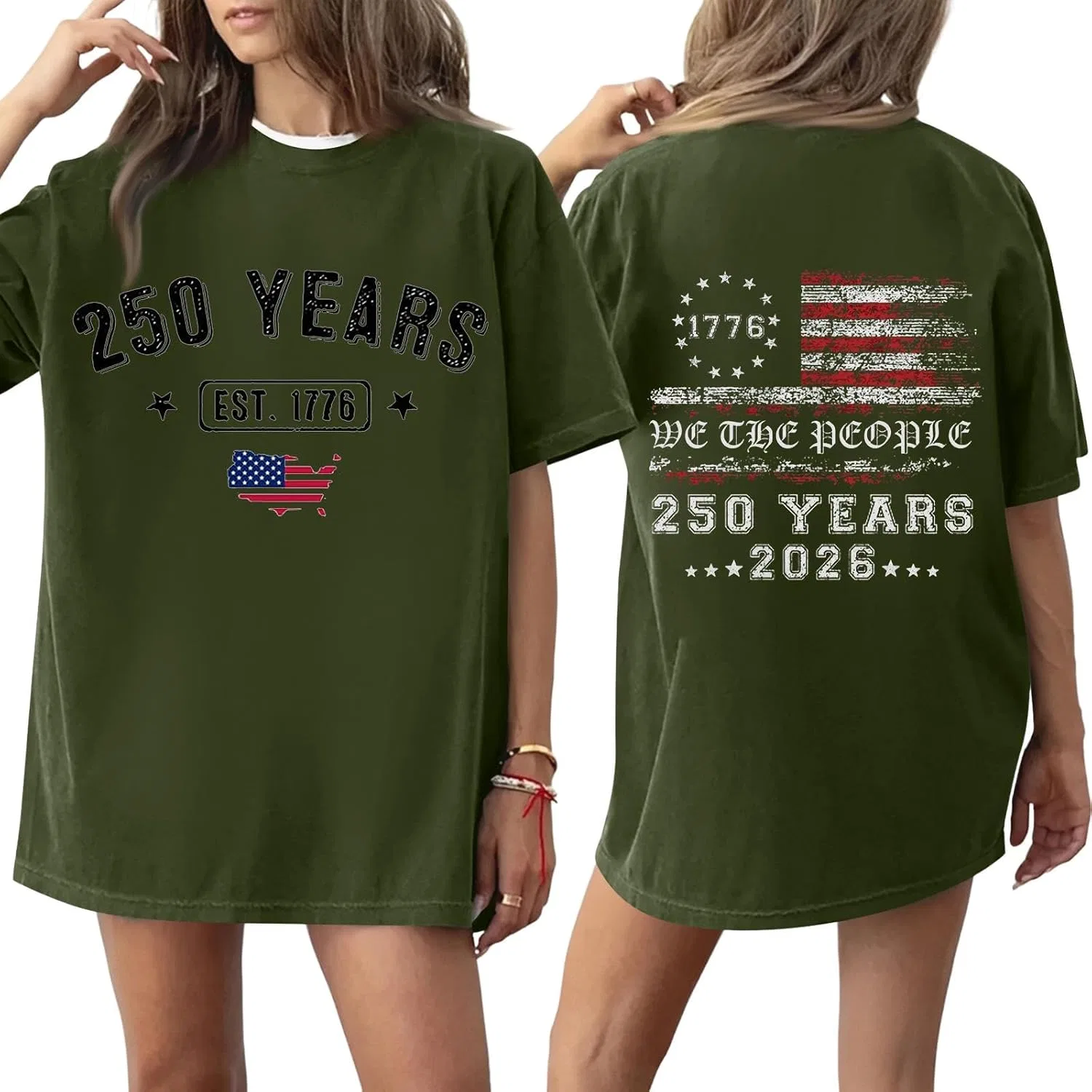 Женская футболка с принтом Independence Day, короткий рукав, свободный крой, цвет 1-dark Green