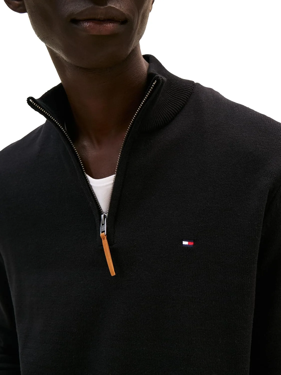 Толстовка Tommy Hilfiger мужская с длинным рукавом и молнией на четверть, хлопковая, черный — фото 2