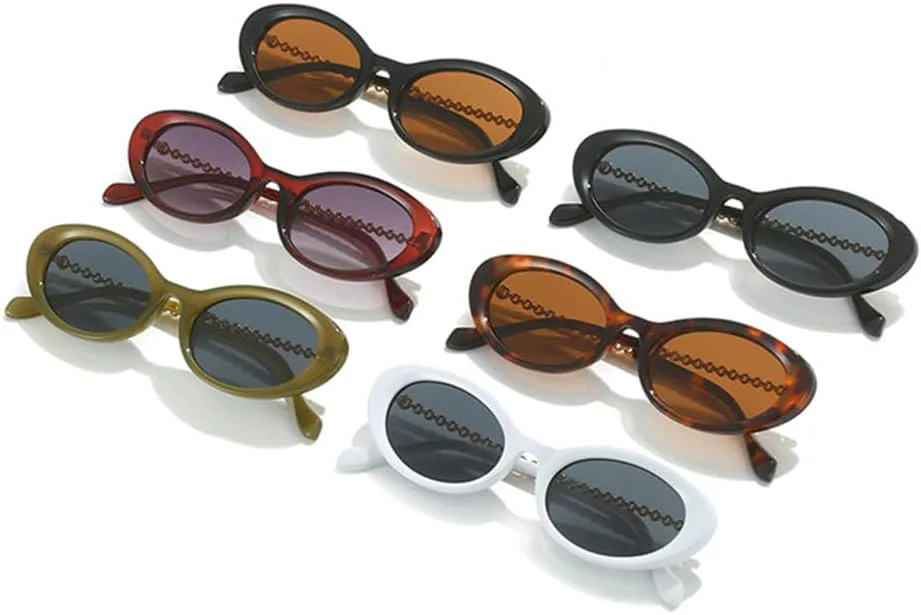 

Винтажные овальные солнцезащитные очки для женщин с металлическими цепочками на дужках, солнцезащитные очки UV400 для мужчин, очки «кошачий глаз» LANGSER, Black Tea