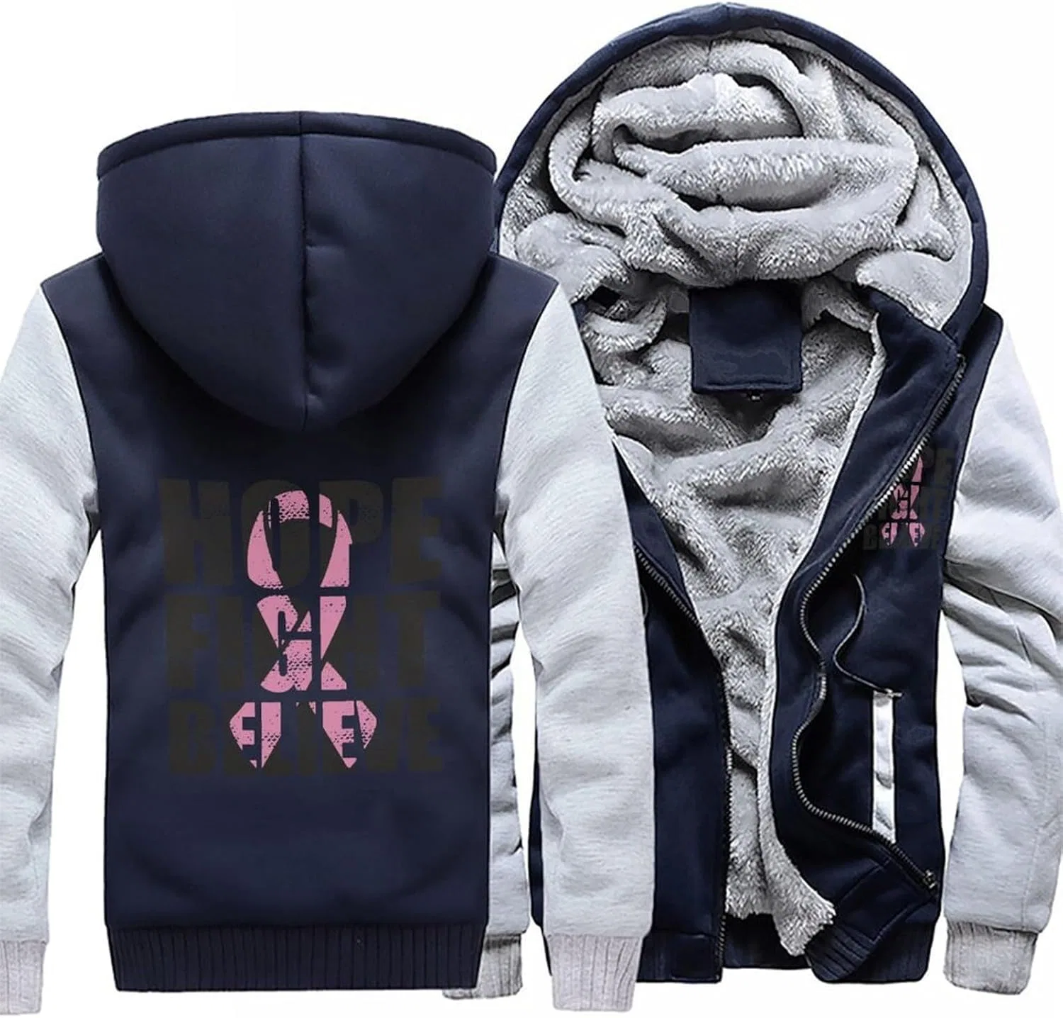 Толстовка на молнии мужская Hope Fight Believe, Light Gray-style — фото 3