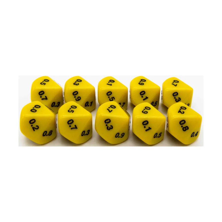 

d10 Десятичные игральные кости — желтые с черным (десятые доли) (10), Dice - Symbols, Functional & Unique Dice