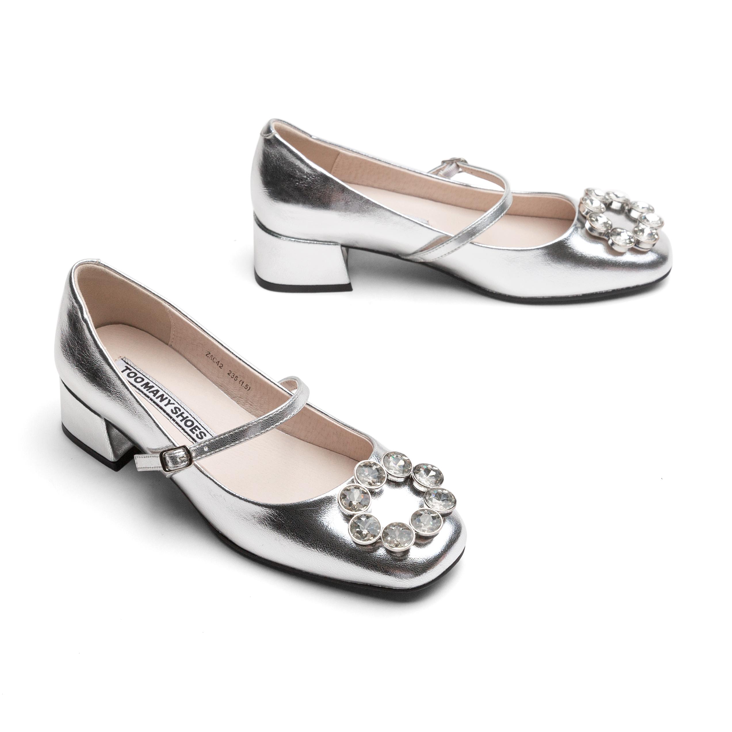 Блестящие туфли Мэри Джейн на массивном каблуке TOOMANYSHOES, серебристые — фото 2