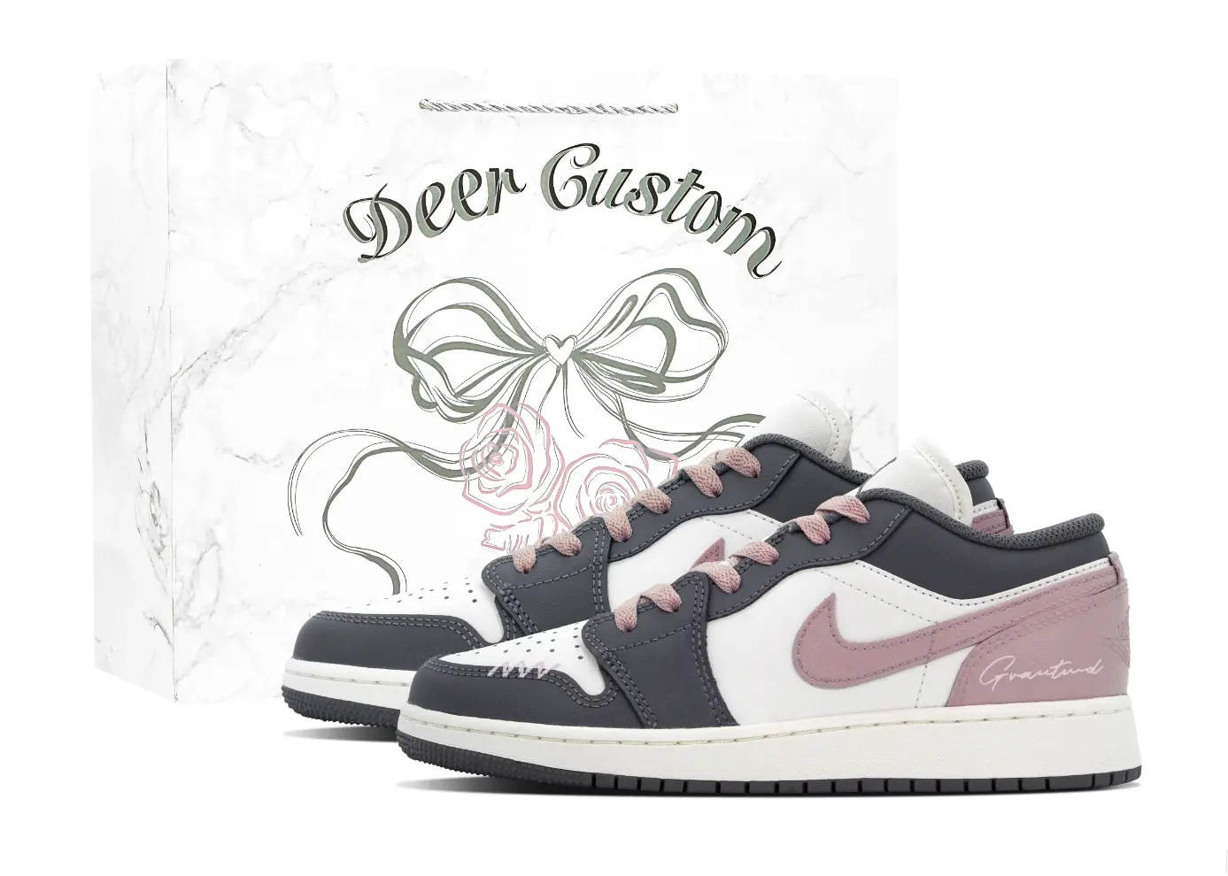 

Jordan Air 1 DEER Cinnamon Powders Кожаные устойчивые к истиранию низкие детские баскетбольные кроссовки Black Pink