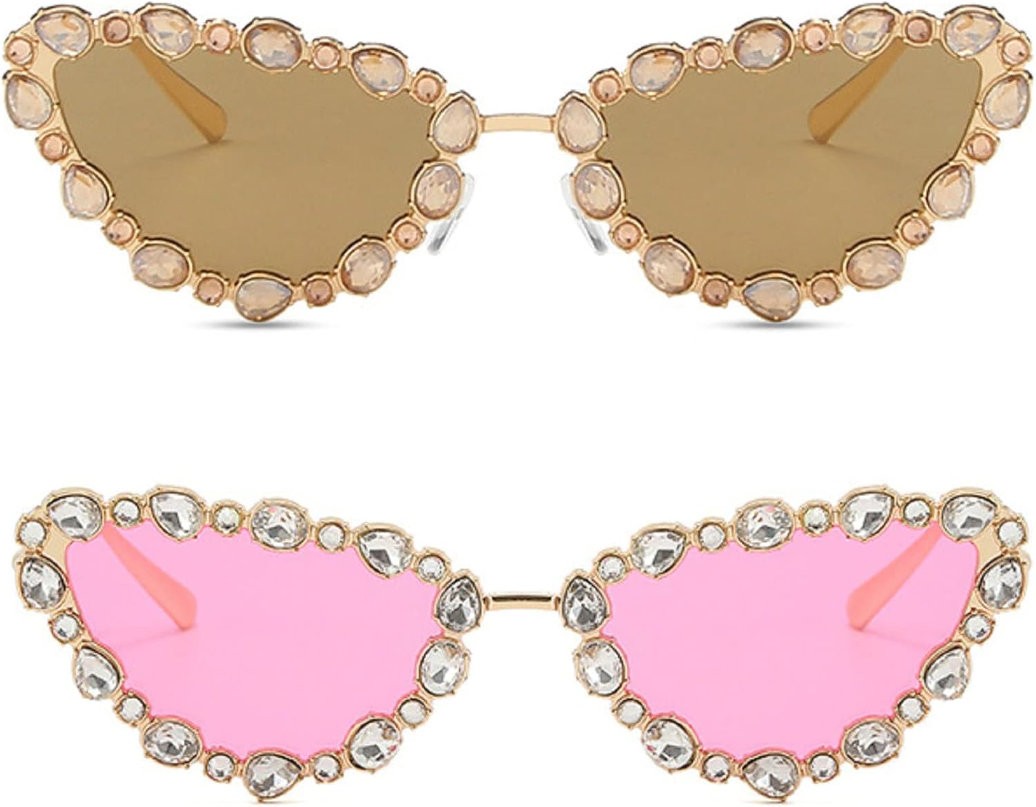 

Ретро-солнцезащитные очки «кошачий глаз» со стразами, винтажная металлическая оправа, бриллиантовые очки, блестящие солнцезащитные очки для женщин и девушек для вечеринок mincl, 2pcs-pink&gold