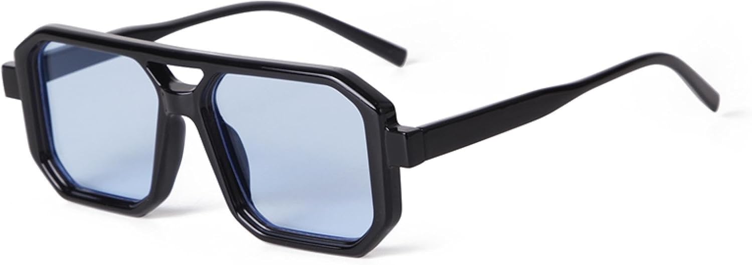 

Винтажные квадратные солнцезащитные очки с двойной перемычкой для женщин и мужчин, черно-желтые, с линзами цвета "конфетный", защита от УФ-излучения UV400, ретро-очки для активного отдыха WNCKSQ, C4