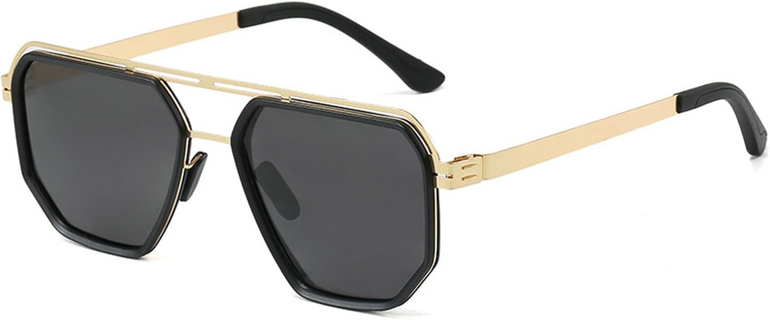 

Крупные квадратные поляризованные солнцезащитные очки для мужчин 2025 года, очки-пилот, солнцезащитные очки с двойным лучом, многоугольные солнцезащитные очки в стиле панк для мужчин mincl, Gold Black