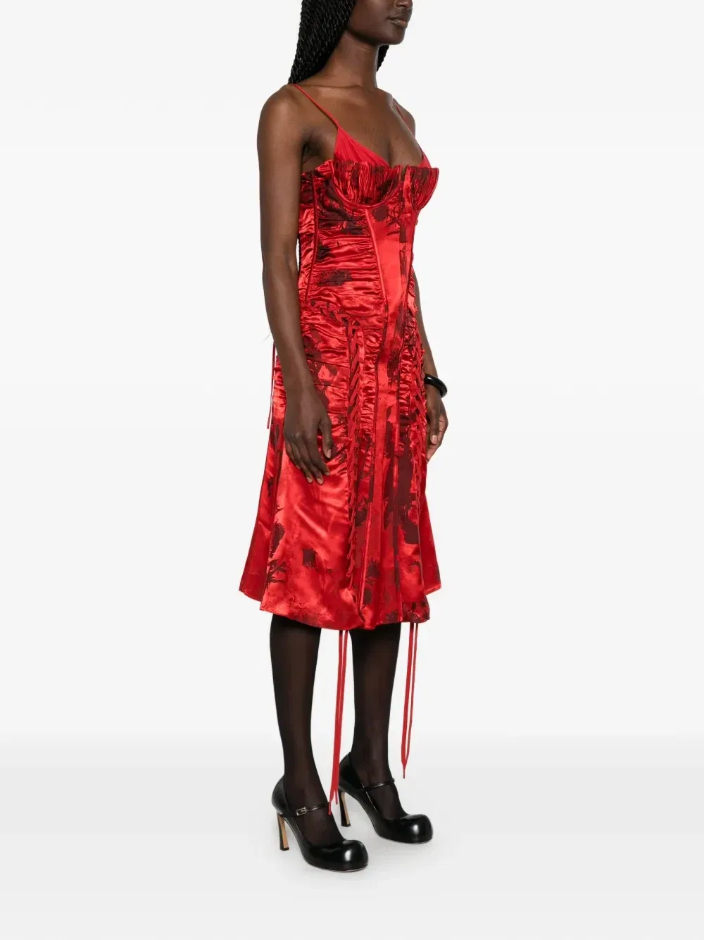 Платье на шнуровке с цветочным принтом Alexander McQueen, красный — фото 3