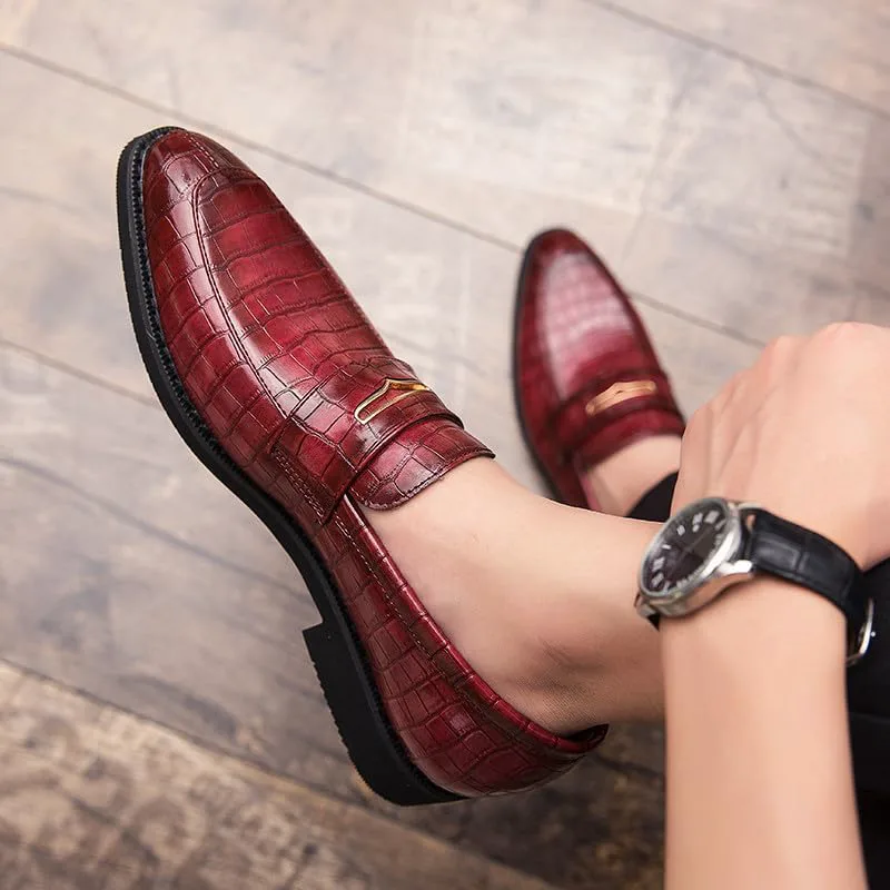 

Мужские лоферы Santimon, классические повседневные туфли, кожаные туфли-лоферы с крокодиловым тиснением для бизнеса, слипоны для мужчин, красный