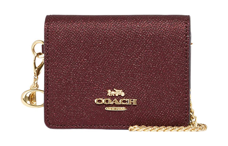 

COACH Сумка-кошелек из блестящей кожи твила, мини-сумка через плечо, женская, бордового цвета