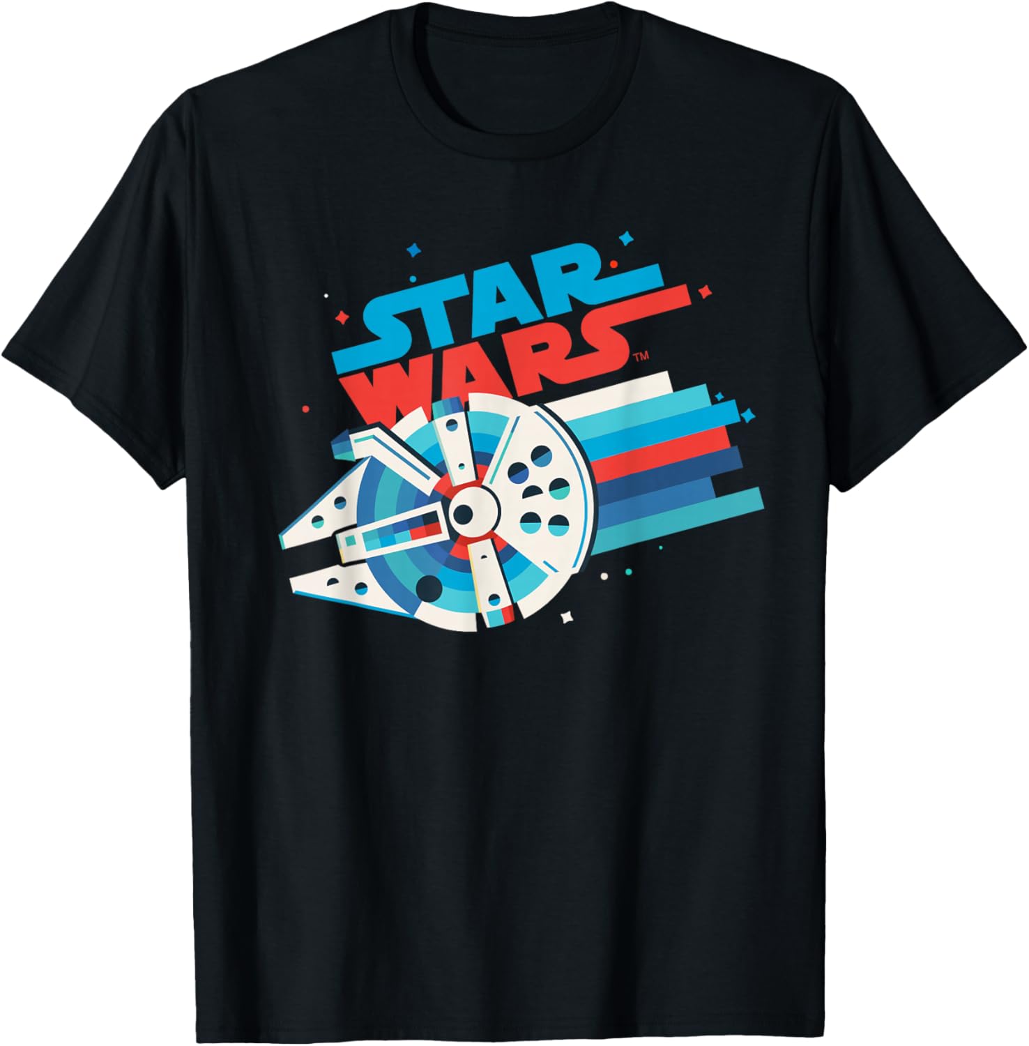 

Футболка Star Wars Millennium Falcon в красно-бело-синей радужной расцветке, черная