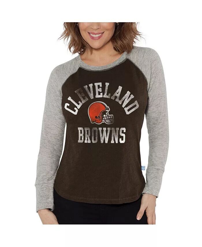 

Женская коричнево-серая рваная футболка Cleveland Browns вафельной вязки с длинным рукавом реглан G-Iii 4Her By Carl Banks, коричневый