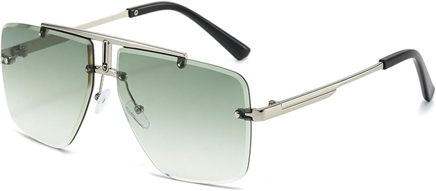 

Солнцезащитные очки с двойной перемычкой, без оправы, винтажная оправа, мужские солнцезащитные очки с градиентными линзами и защитой от УФ-излучения SZVVBKK, Silver-green