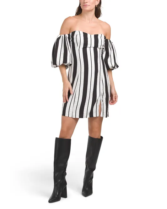 

Мини-платье с открытыми плечами Bcbg New York, цвет Black/White Stripe