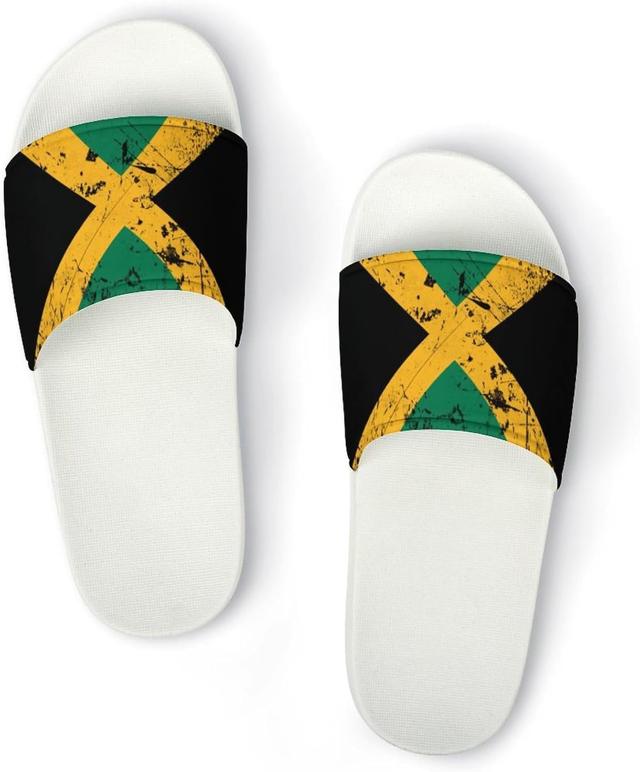 

GTABVECT Черные тапочки с текстурой гранж, с флагом Ямайки, для душа, дома, быстросохнущие, нескользящие, для ванной, бассейна, для женщин и мужчин, из ПВХ