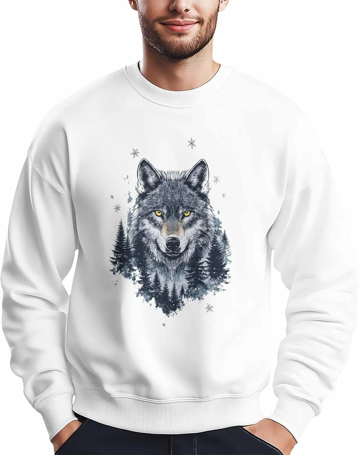 

Мужской свитшот зимний Vintage Green Forest с принтом волка Winvebermior