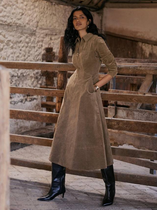 

Панельное платье миди из вельвета Mint Velvet, Brown Camel