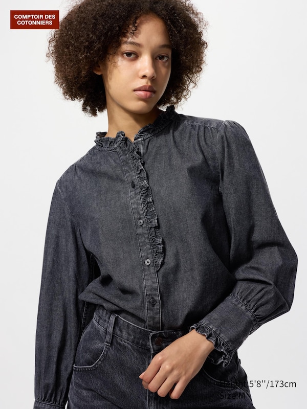 

Рубашка из светлого денима с рюшами Uniqlo, 08 dark grey